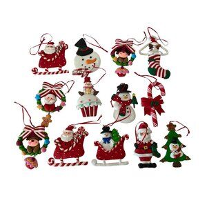 Lot of 12 Christmas Ornaments Xmas Santa Snowman Candy Cane 4" New